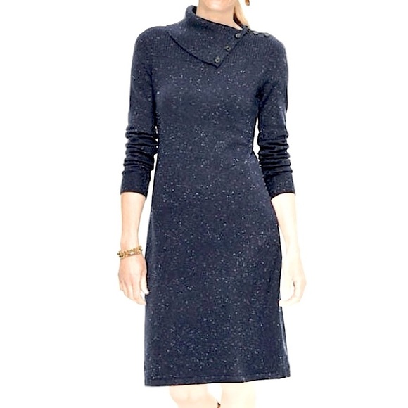 Talbots Cowel Neck Sweater Midi Dress Button Detail New Petite Casual Office - Picture 1 of 13
